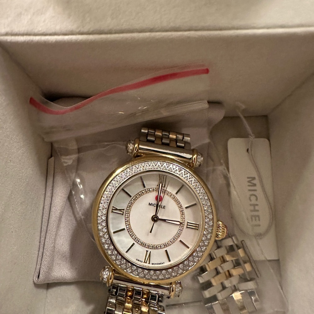 MICHELE Caber Diamond Two-Tone Watch EUC - Picture 6 of 6